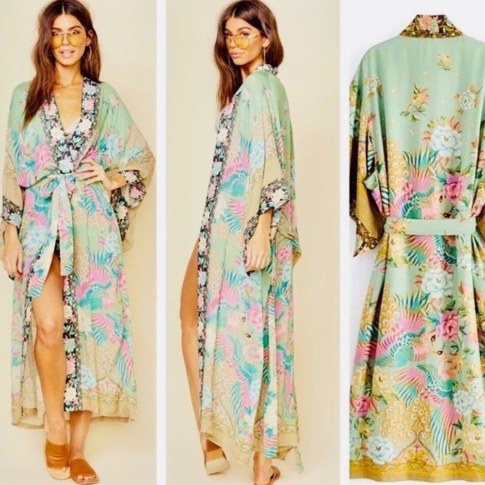 NWOT Spell and The Gypsy Collective Cloud Dancer Kimono Maxi Sage RARE OS